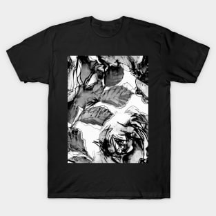 White Over Black Abstract Line Art Flower T-Shirt